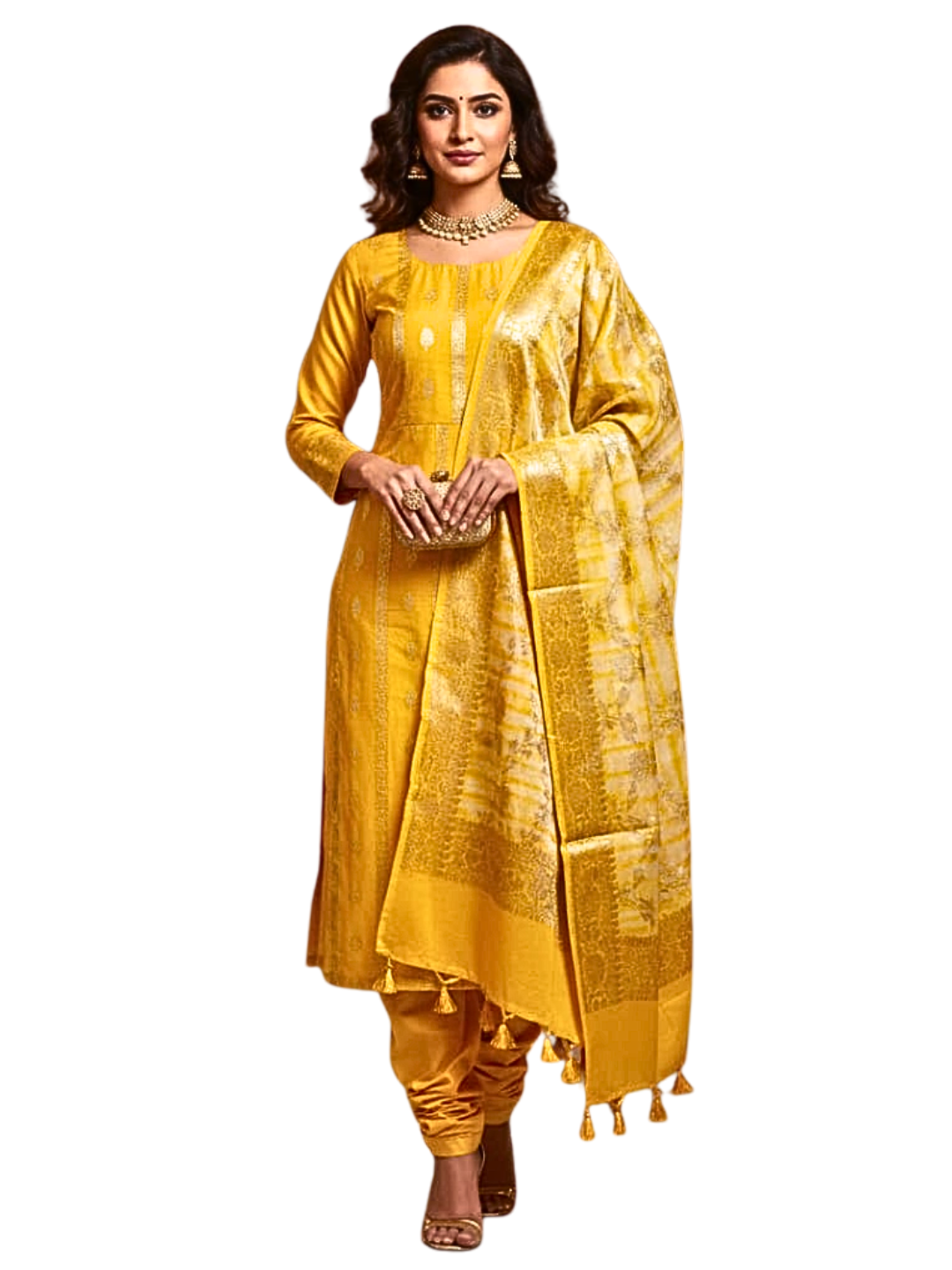 Elegant Banarasi Chanderi Suit Set with Zari Work for Festive & Party Wear