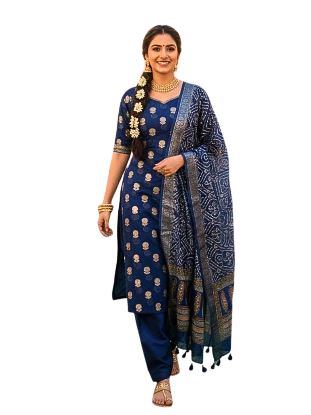 Handwoven Chanderi Cotton Unstitched Salwar Suit Set with Dupatta – Lightweight Festive Ethnic Wear