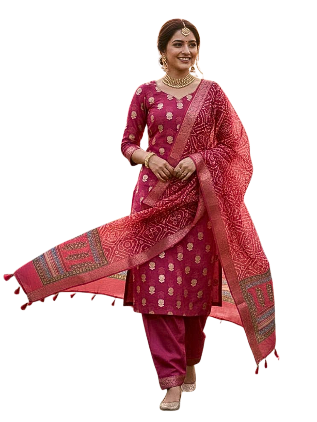 Handwoven Chanderi Cotton Unstitched Salwar Suit Set with Dupatta – Lightweight Festive Ethnic Wear