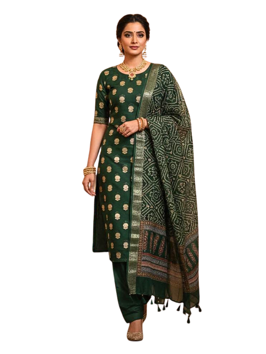 Handwoven Chanderi Cotton Unstitched Salwar Suit Set with Dupatta – Lightweight Festive Ethnic Wear