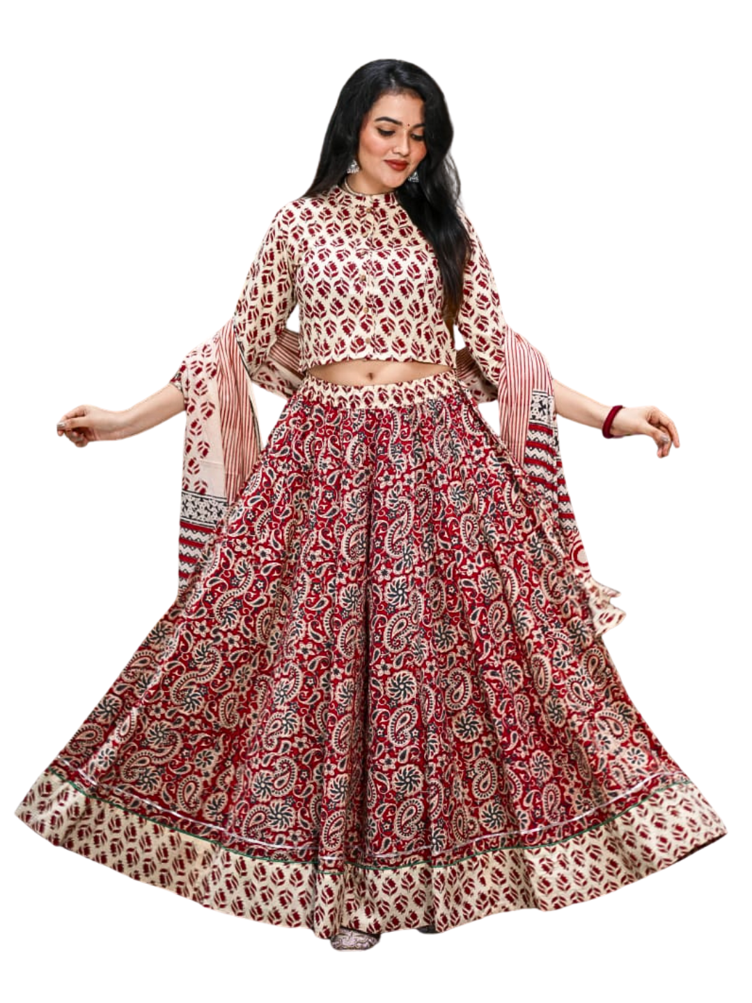100% Cotton Lehenga Choli with Dupatta – Breathable Summer Festival & Family Occasion Outfit