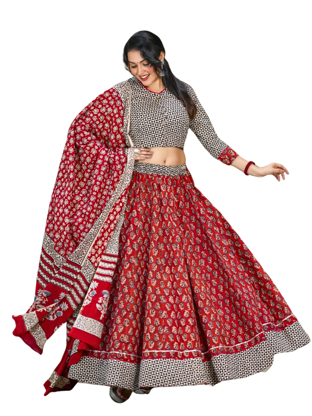 100% Cotton Lehenga Choli with Dupatta – Breathable Summer Festival & Family Occasion Outfit