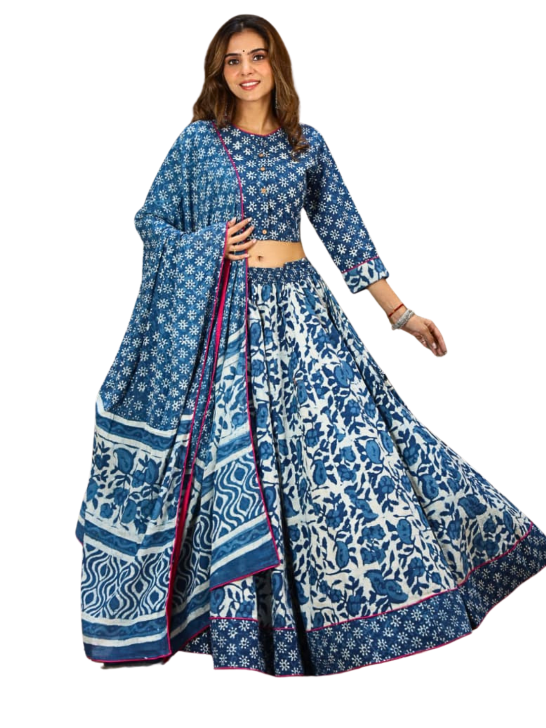 100% Cotton Lehenga Choli with Dupatta – Breathable Summer Festival & Family Occasion Outfit