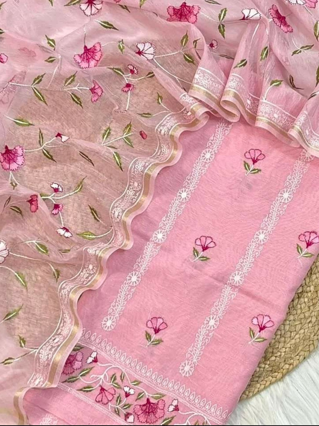Banarasi Cotton Linen Embroidered Salwar Suit Dress Material