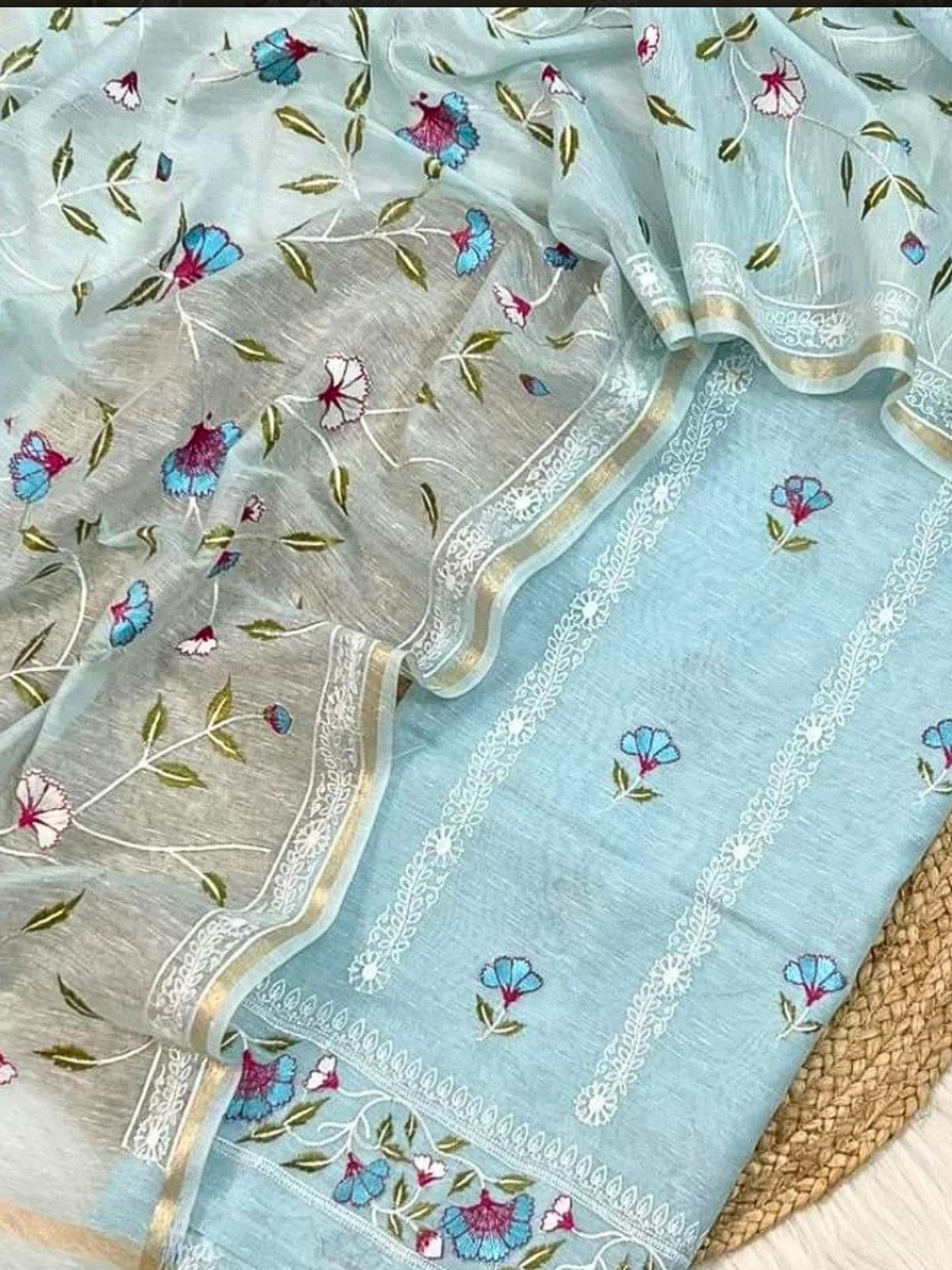 Banarasi Cotton Linen Embroidered Salwar Suit Dress Material