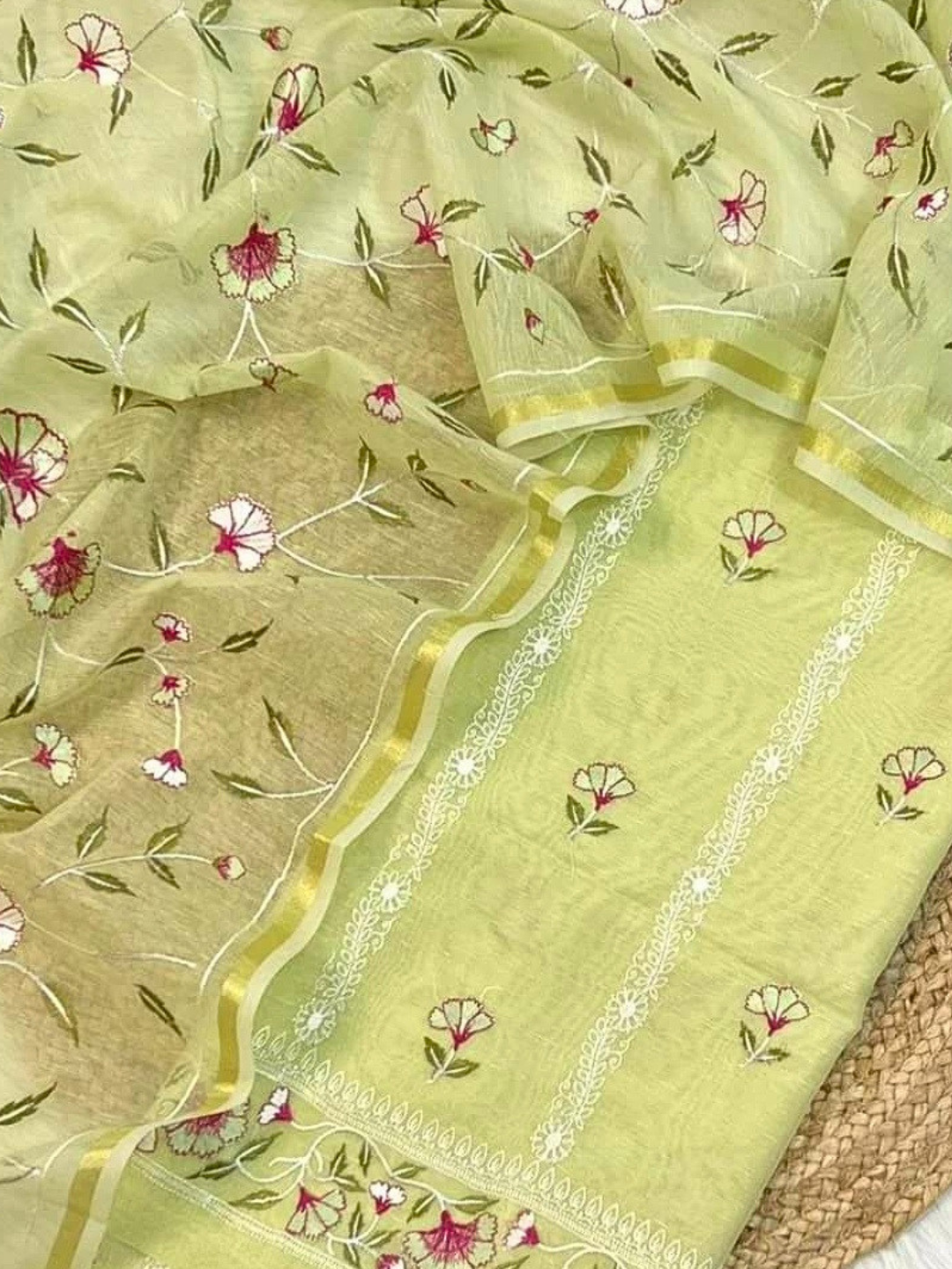 Banarasi Cotton Linen Embroidered Salwar Suit Dress Material
