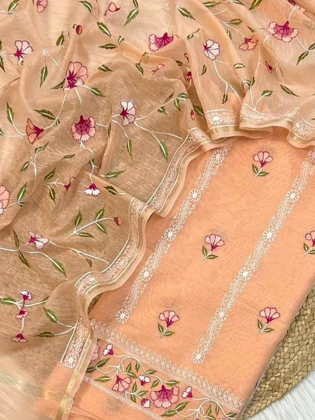 Banarasi Cotton Linen Embroidered Salwar Suit Dress Material