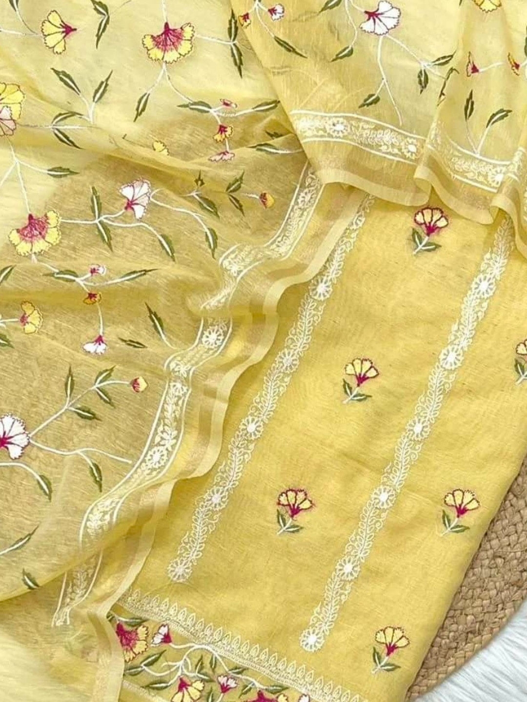 Banarasi Cotton Linen Embroidered Salwar Suit Dress Material