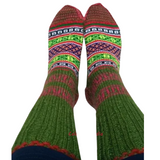 Ladies Olive Green Handknitted Woollen Socks  ,FREE DELIVERY