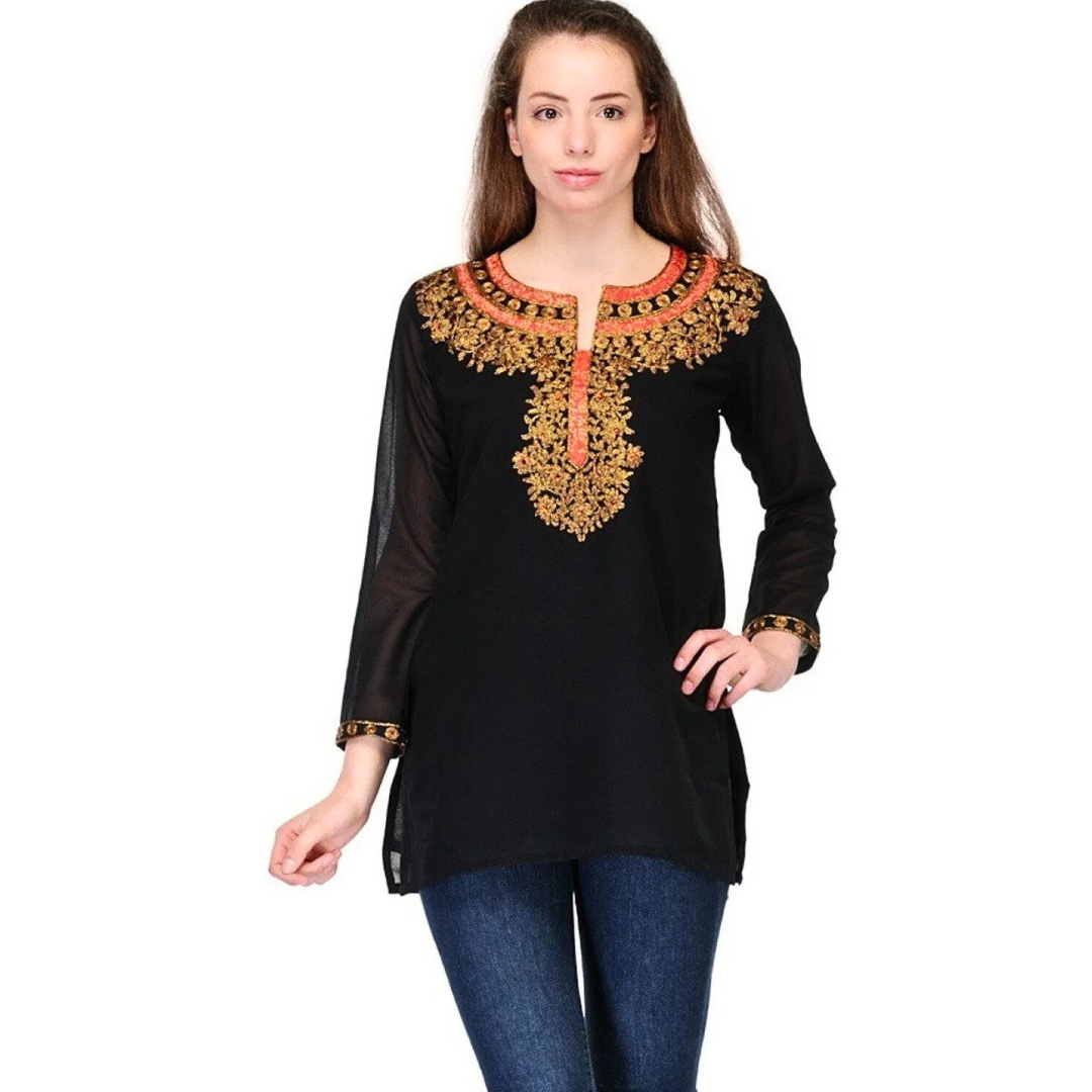 Black Georgette Embroidered Party Wear Kurti  , FREE  DELIVERY