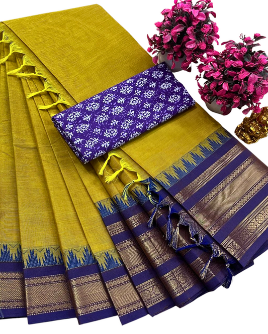 Handloom Kanchi Cotton Sarees for Women | Soft Summer Saree with Cotton Blouse