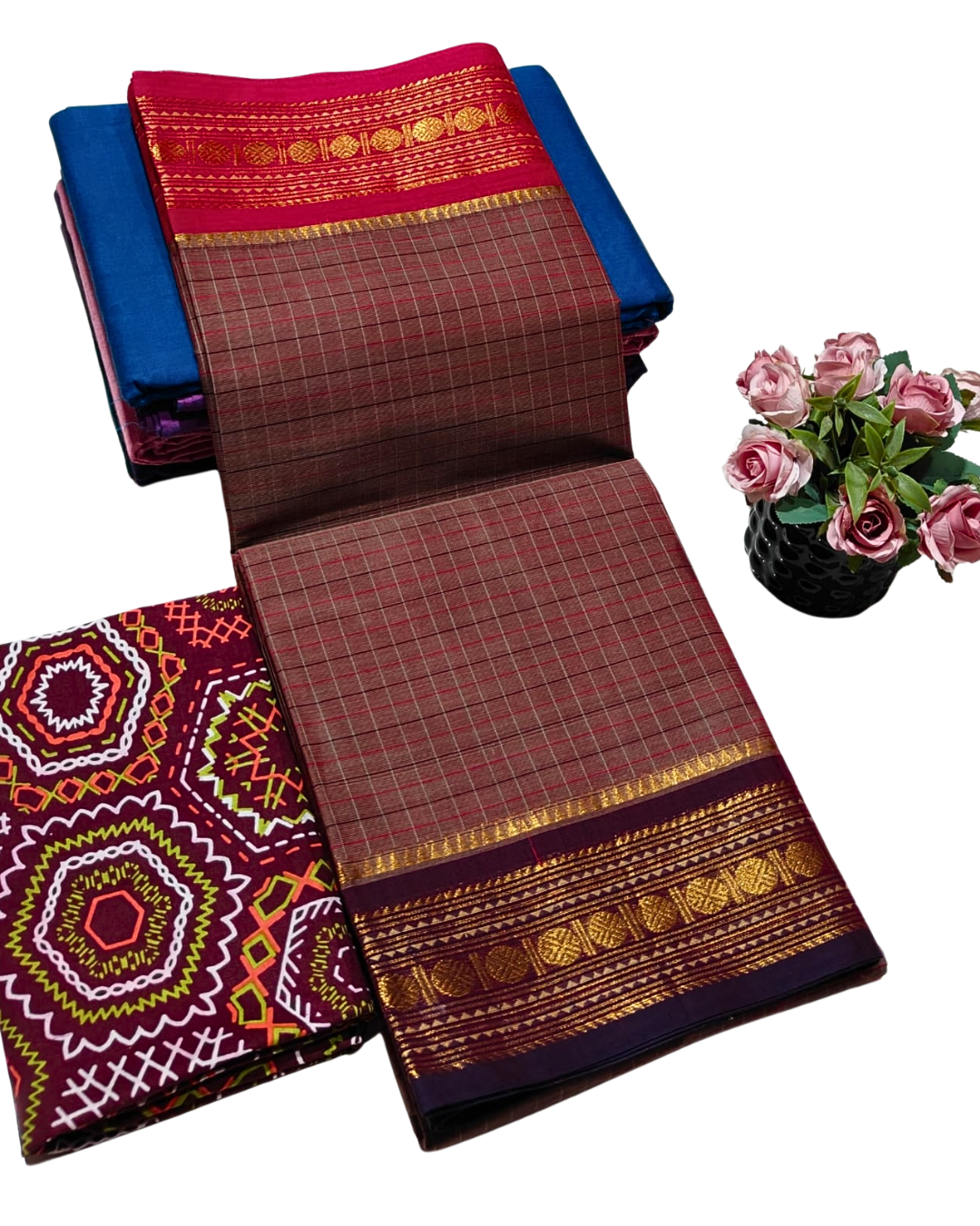 kanchi check saree with border , Cotton sarees for women , Summer saree , Kanchi saree