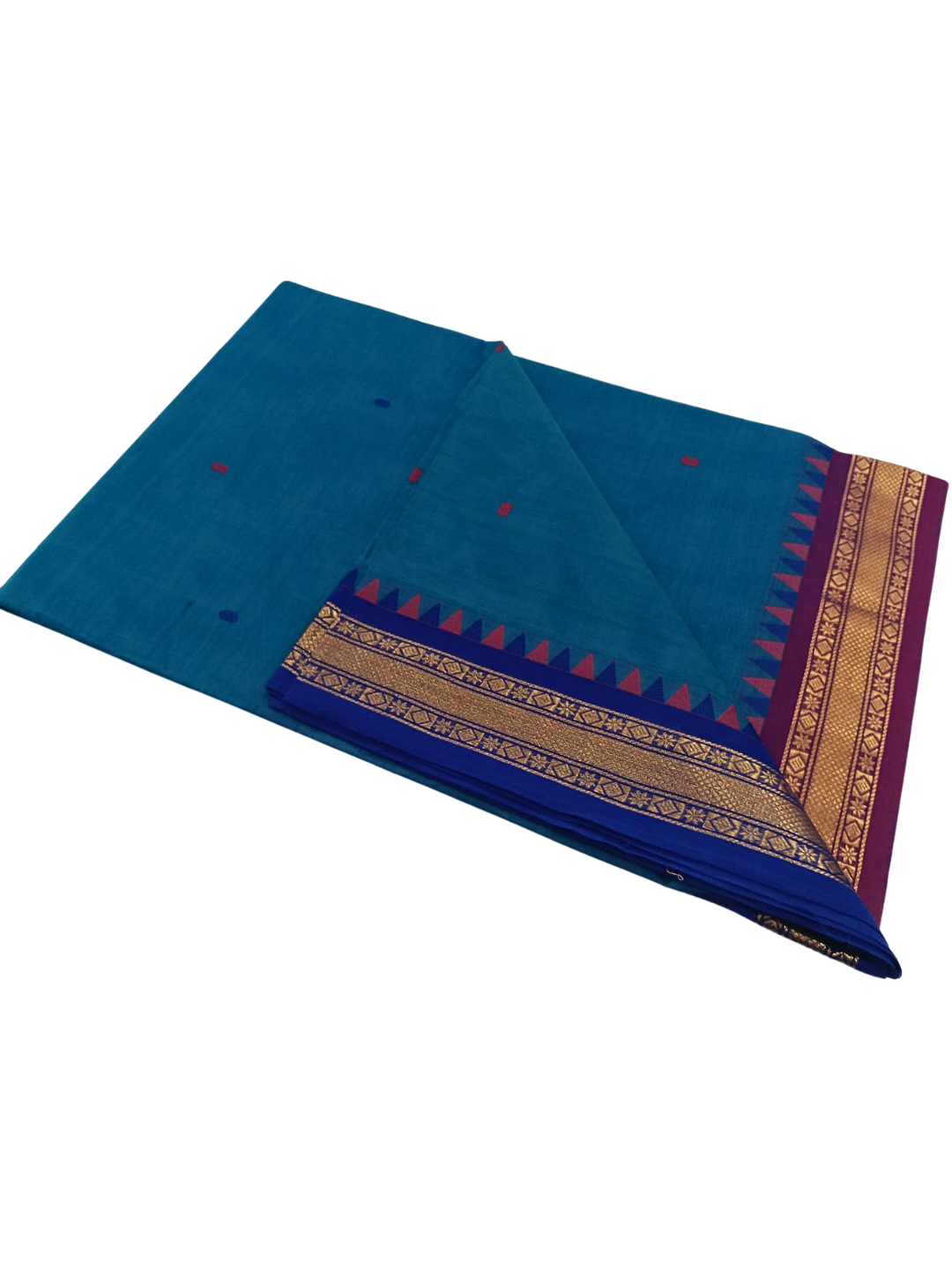 Pure Handloom Kanchi Cotton Saree | Soft Summer Saree with Thin Ganga Jamuna Border & Blouse