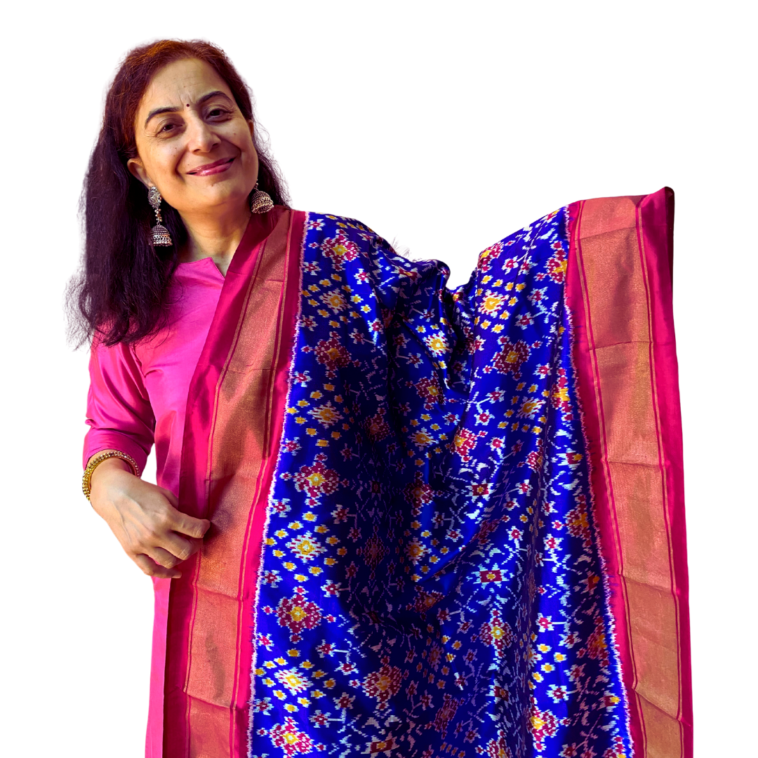 Royal blue silk dupatta , Pure Silk Ikat Dupatta , Handwoven Dupatta for Diwali & Wedding Season , SILK  MARK CERTIFIED