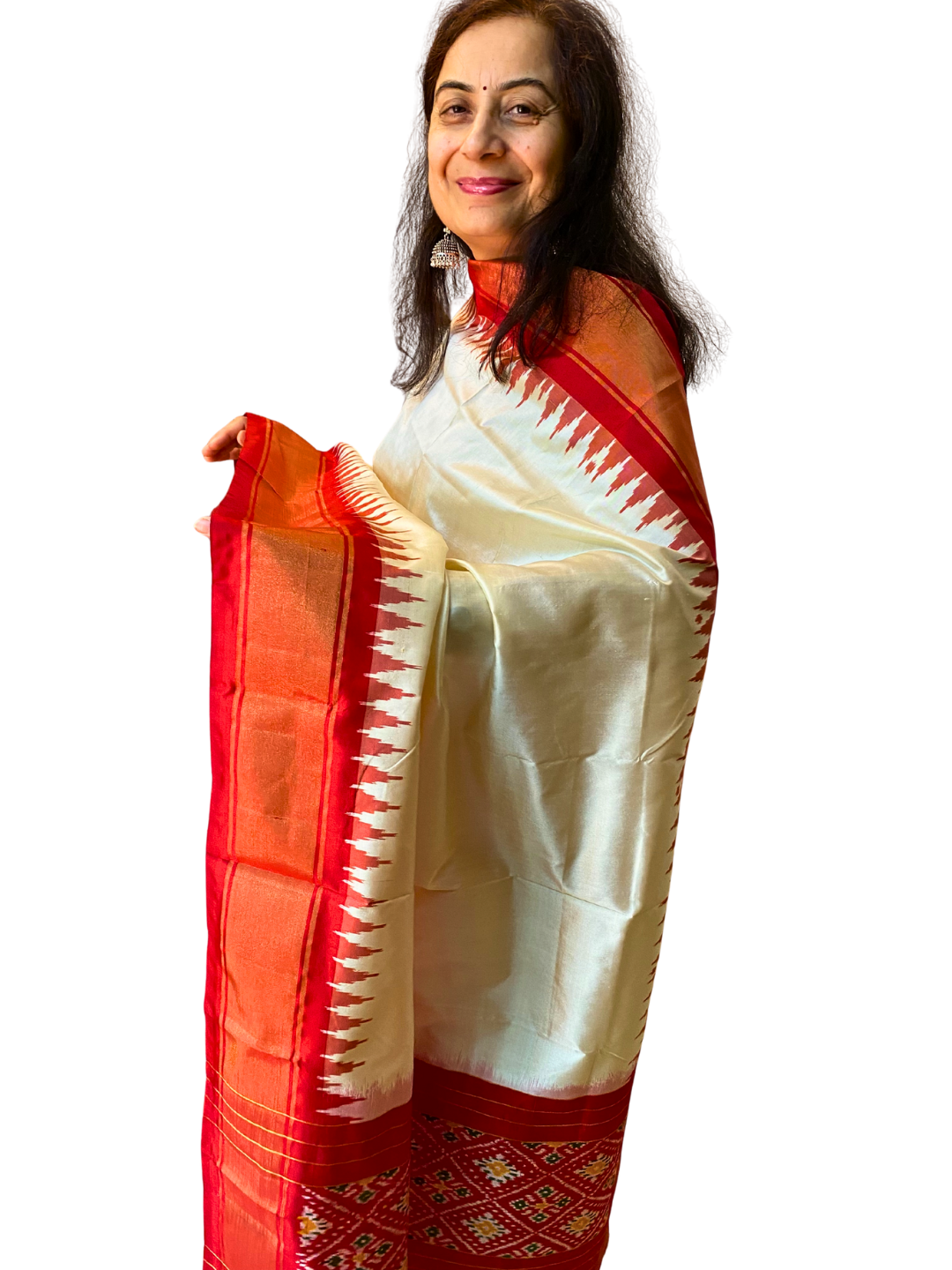 Offwhite silk dupatta , Pure Silk Ikat Dupatta ,  Designer Festive Wear for Navratri & Weddings,  SILK  MARK CERTIFIED