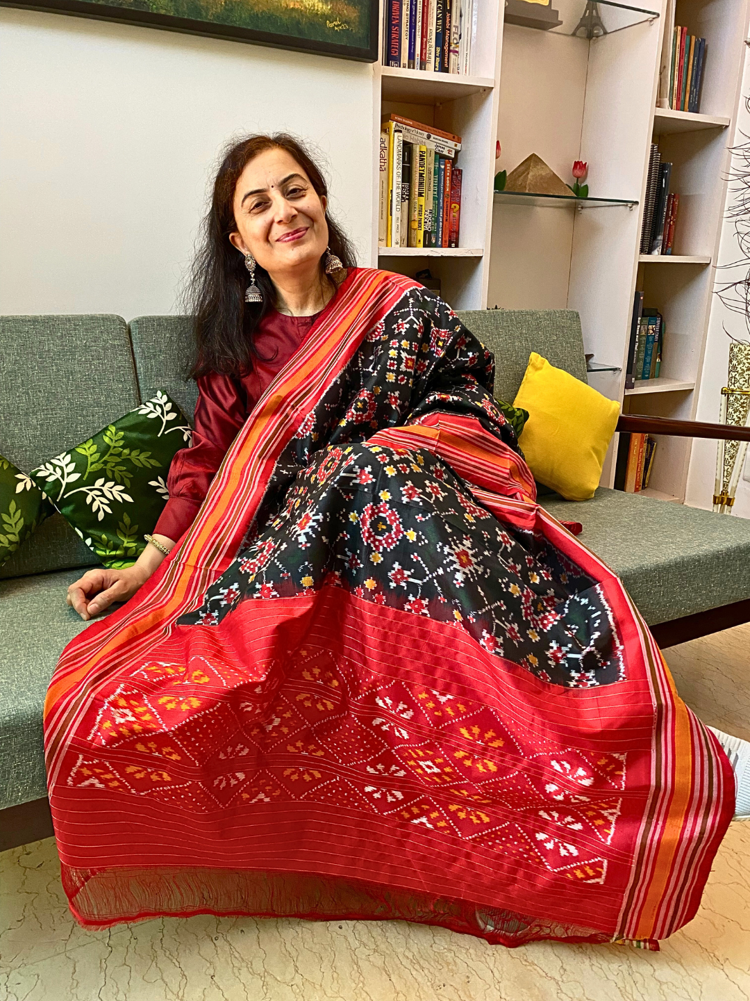 Black silk dupatta , Handmade Pure Silk Ikat Dupatta , Wedding Guest and  Festive Party Wear            SILK  MARK CERTIFIED