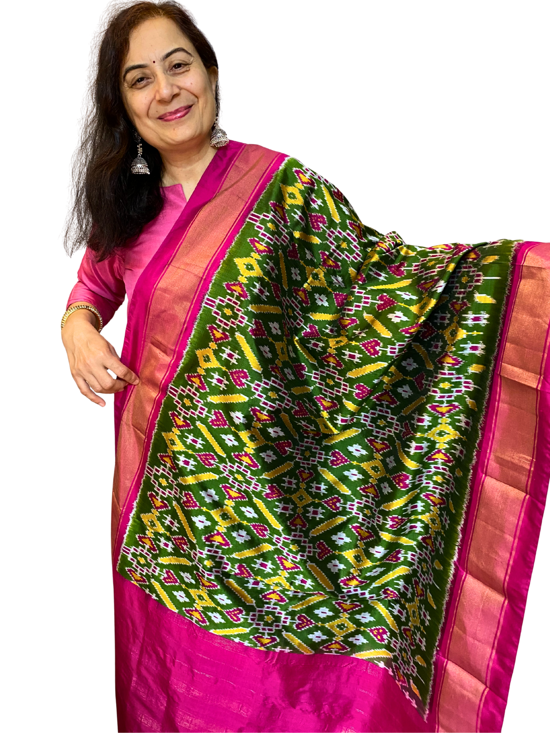 Dark Green  Silk dupatta , Pure Silk Ikat Dupatta ,  Handwoven Dupatta for Diwali & Wedding Season SILK  MARK CERTIFIED