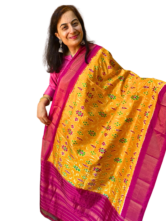 Yellow silk dupatta , Handwoven festive wear dupatta  for durga puja  and Diwali , SILK  MARK CERTIFIED