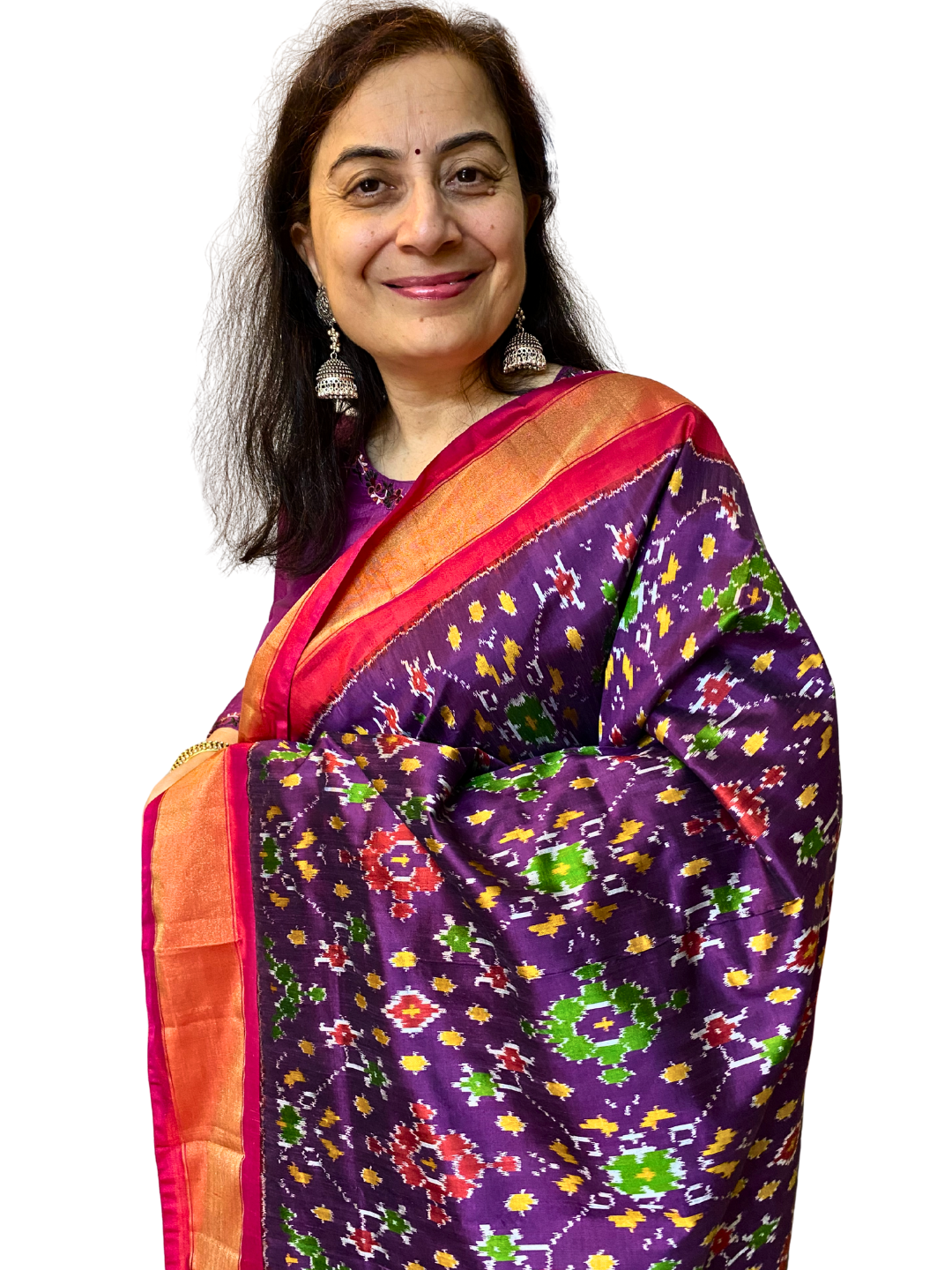 Purple silk dupatta , Authentic Handloom Pure Silk Ikat Dupatta ,  Diwali & Festive Collection , SILK  MARK CERTIFIED