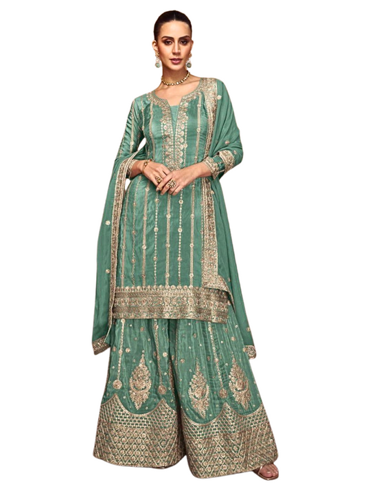 Light  Green  Embroidered Palazzo Suit for Weddings, Parties & Festive Celebrations