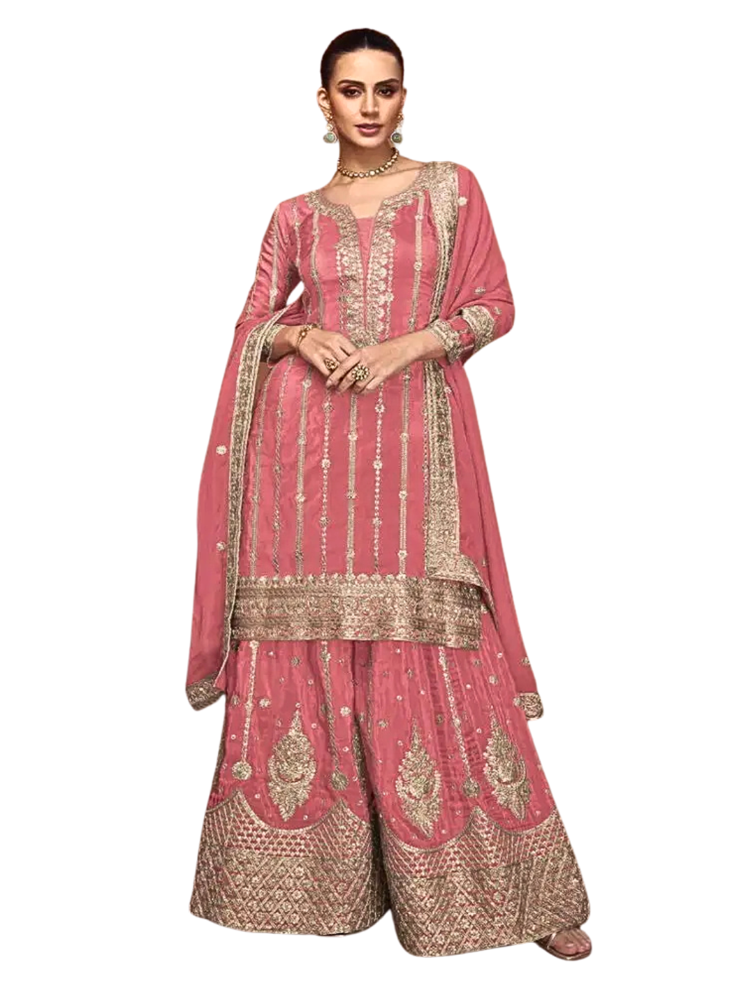 Pastel Pink Embroidered Palazzo Suit for Weddings, Parties & Festive Celebrations