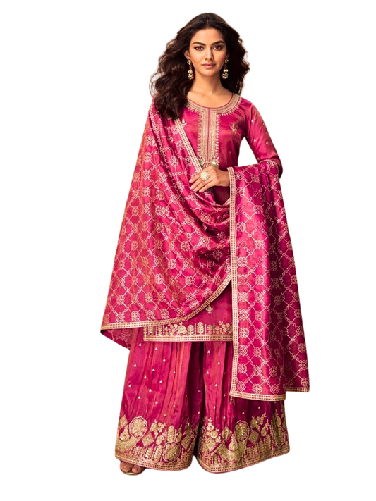 Magenta  Embroidered Palazzo Suit for Wedding, Party & Festive Wear