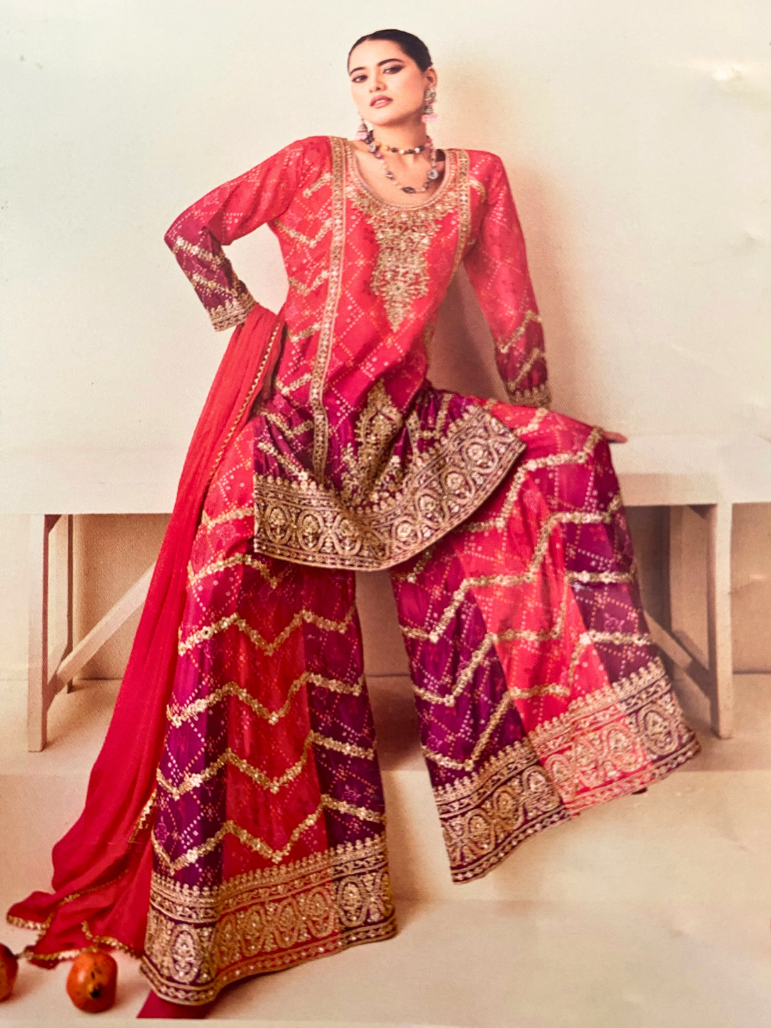 Pink  Designer Embroidered Palazzo Set / Palazzo Suit for Weddings, Parties & Festivals