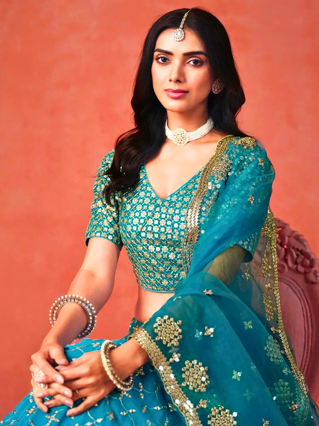 Turquoise Blue Embroidered Wedding Lehenga Choli | Party & Festive Wear