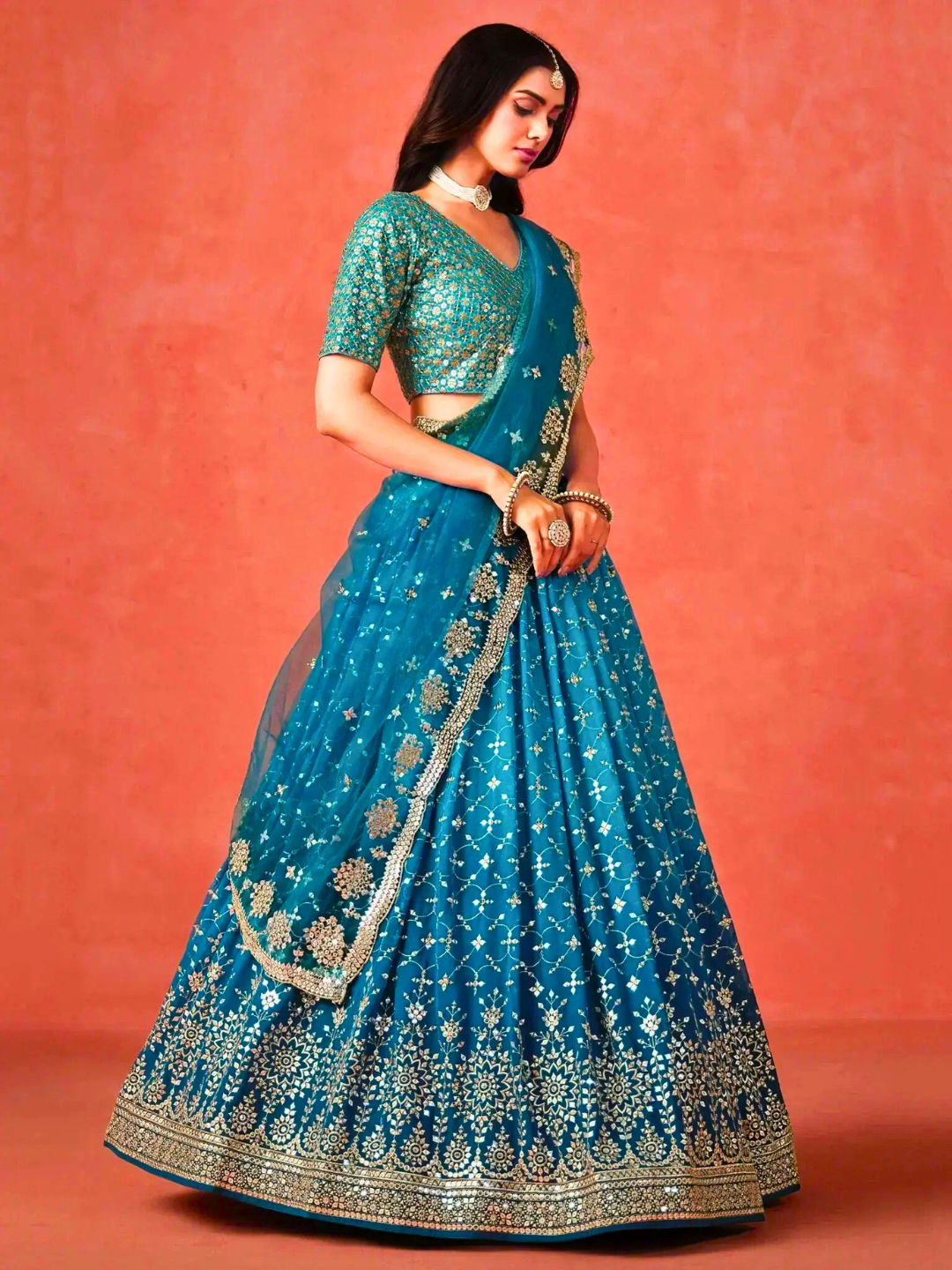 Turquoise Blue Embroidered Wedding Lehenga Choli | Party & Festive Wear