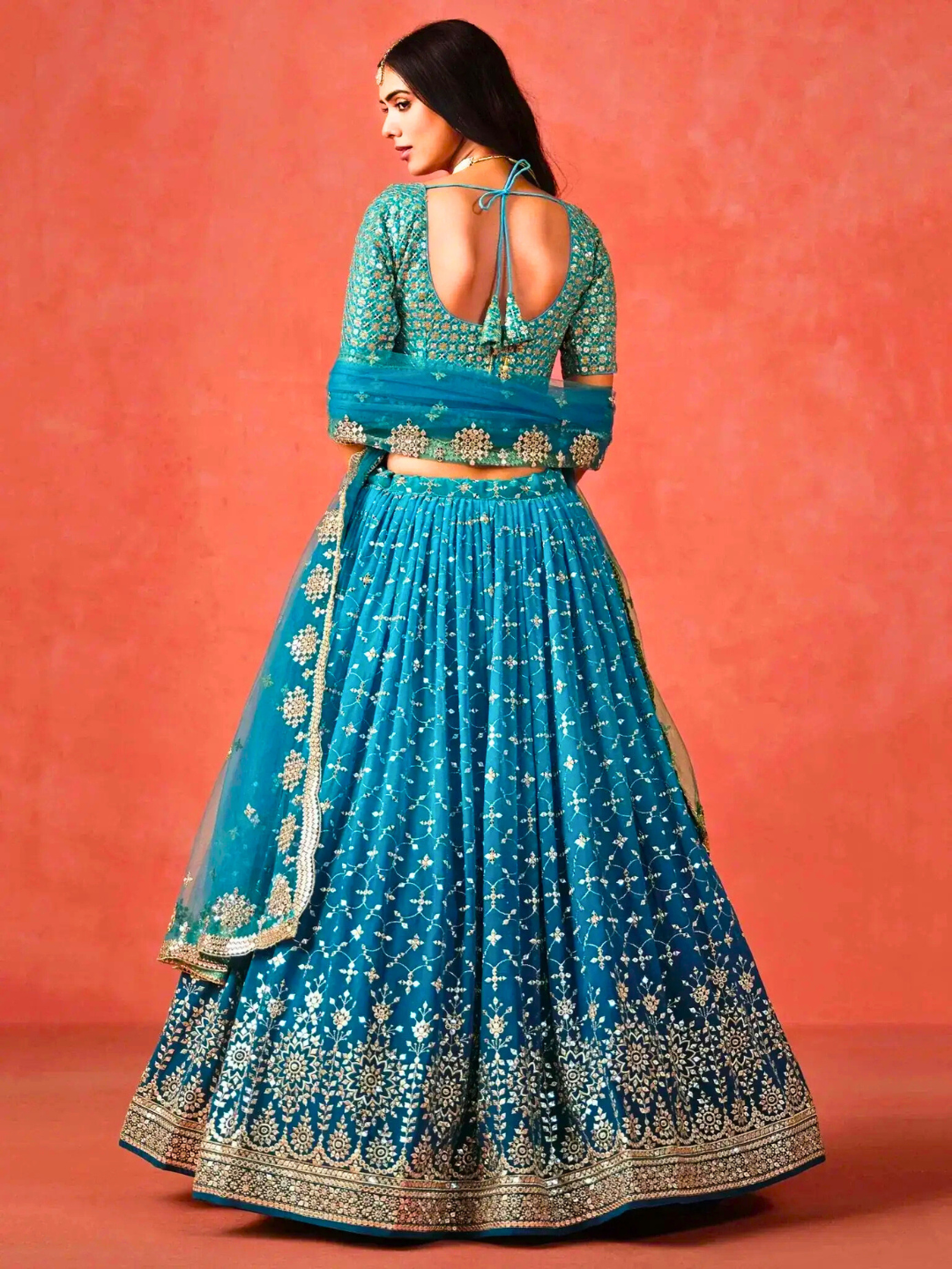 Turquoise Blue Embroidered Wedding Lehenga Choli | Party & Festive Wear