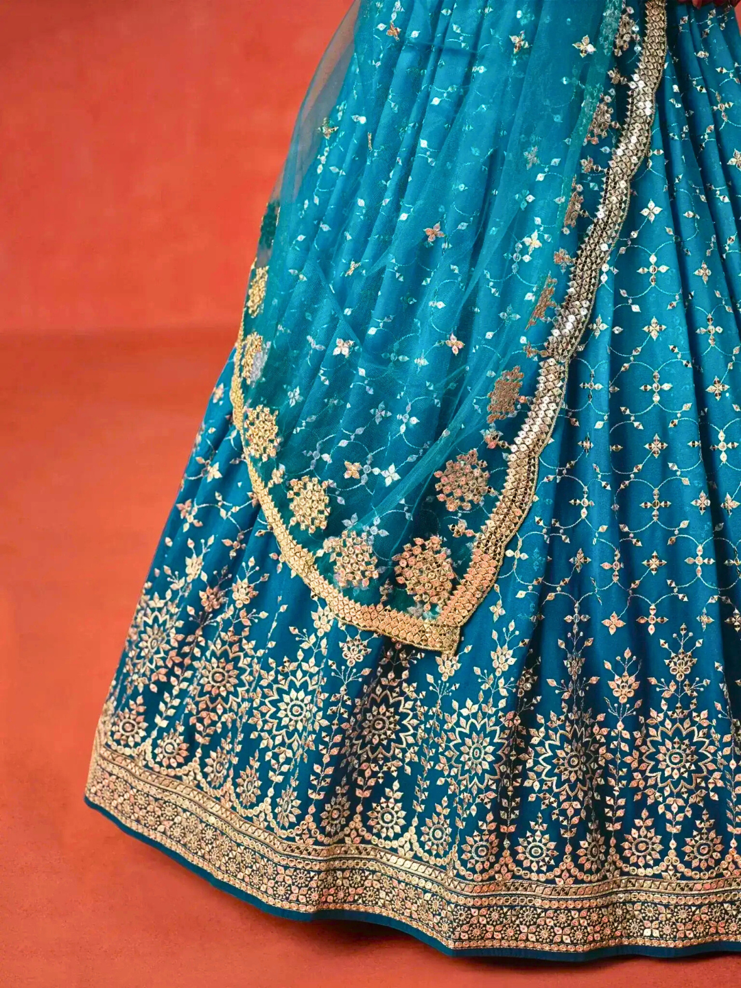 Turquoise Blue Embroidered Wedding Lehenga Choli | Party & Festive Wear