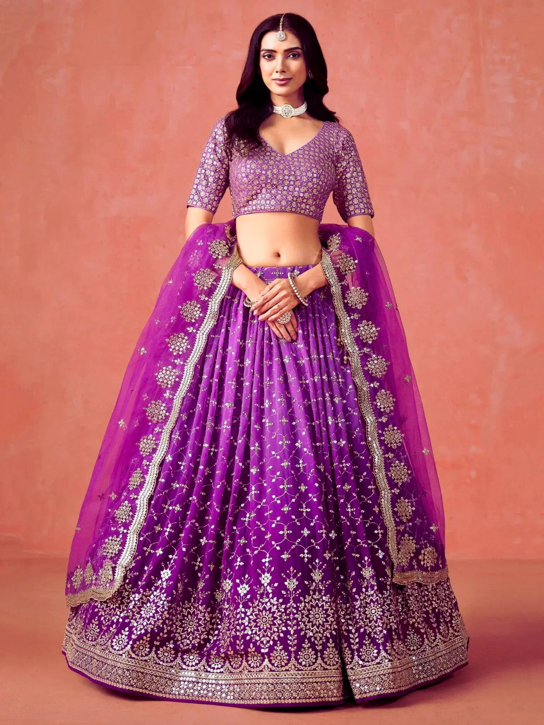 Purple Embroidered Wedding Lehenga Choli | Party Wear & Festive Indian Outfit