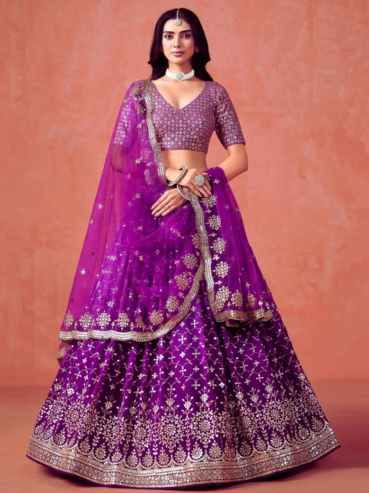 Purple Embroidered Wedding Lehenga Choli | Party Wear & Festive Indian Outfit