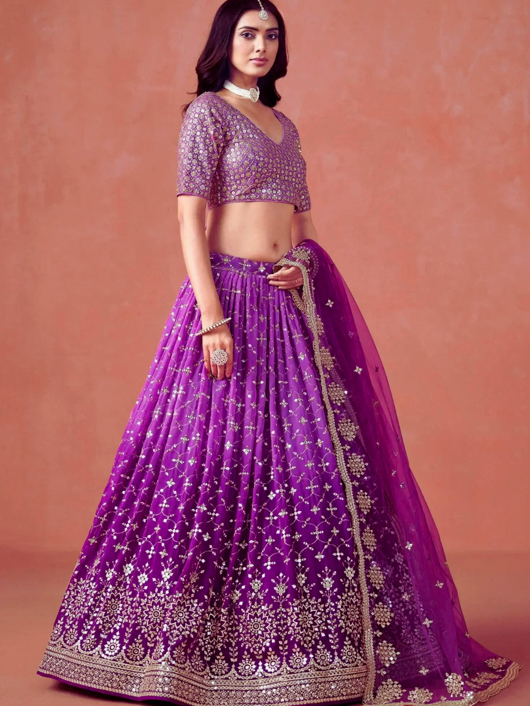 Purple Embroidered Wedding Lehenga Choli | Party Wear & Festive Indian Outfit