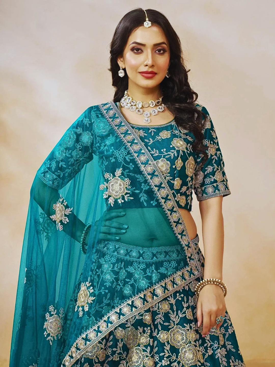 Teal Blue Classic Indian Lehenga Choli – Perfect Attire for Weddings & Special Events