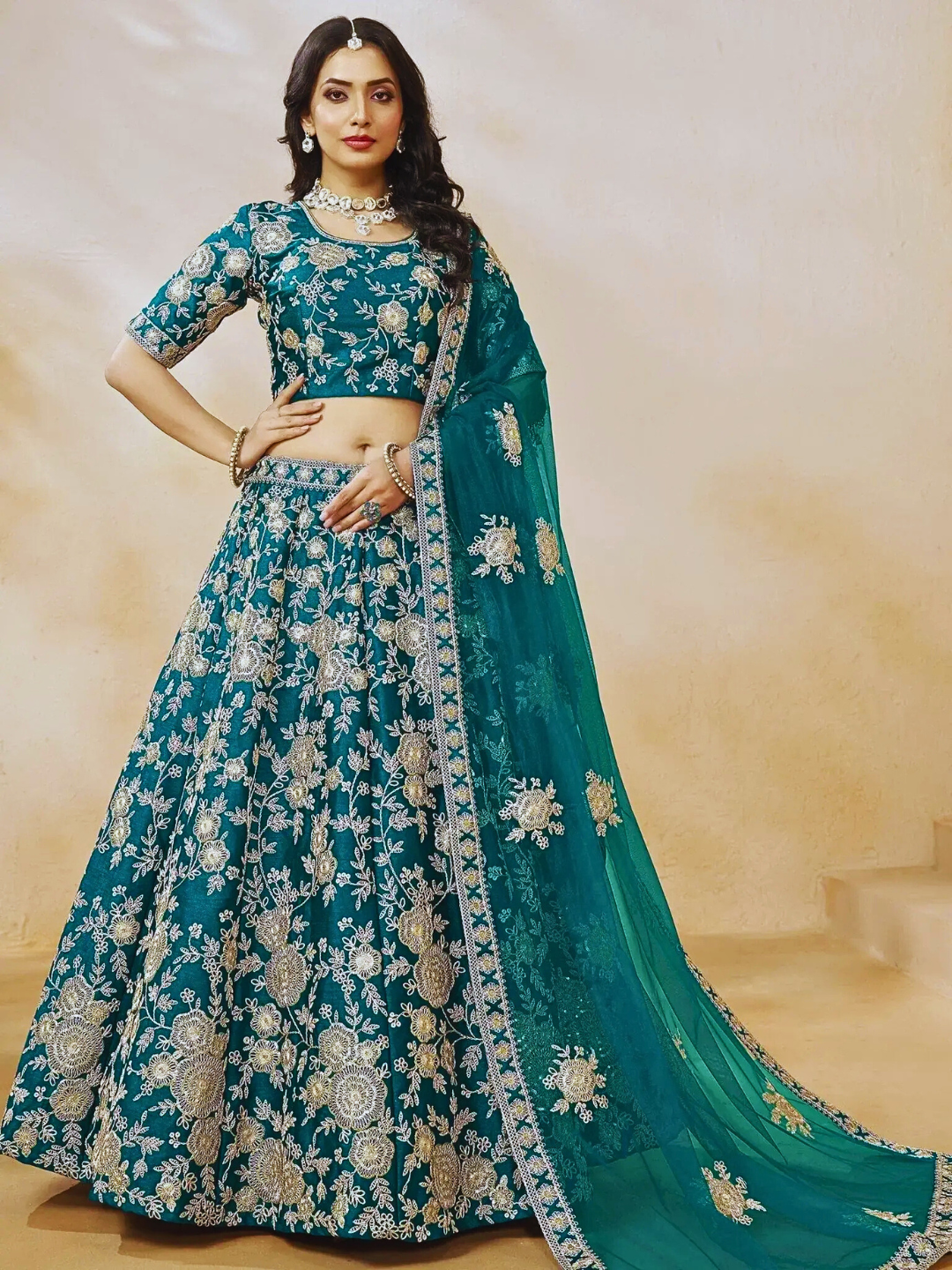 Teal Blue Classic Indian Lehenga Choli – Perfect Attire for Weddings & Special Events