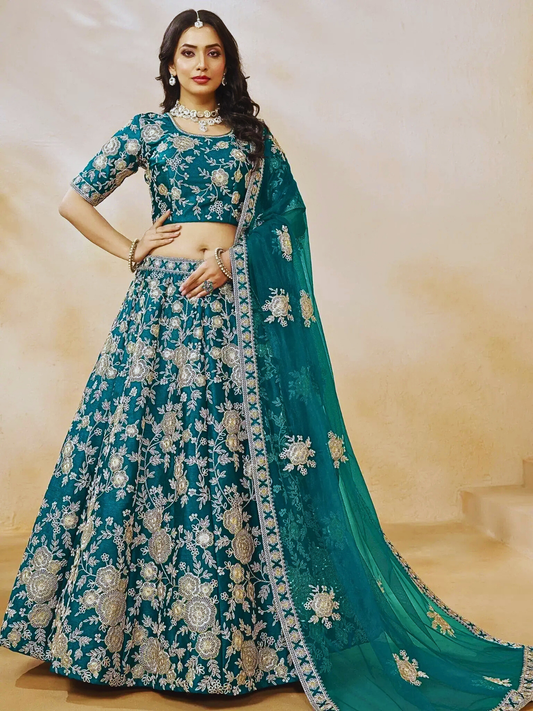 Teal Blue Classic Indian Lehenga Choli – Perfect Attire for Weddings & Special Events