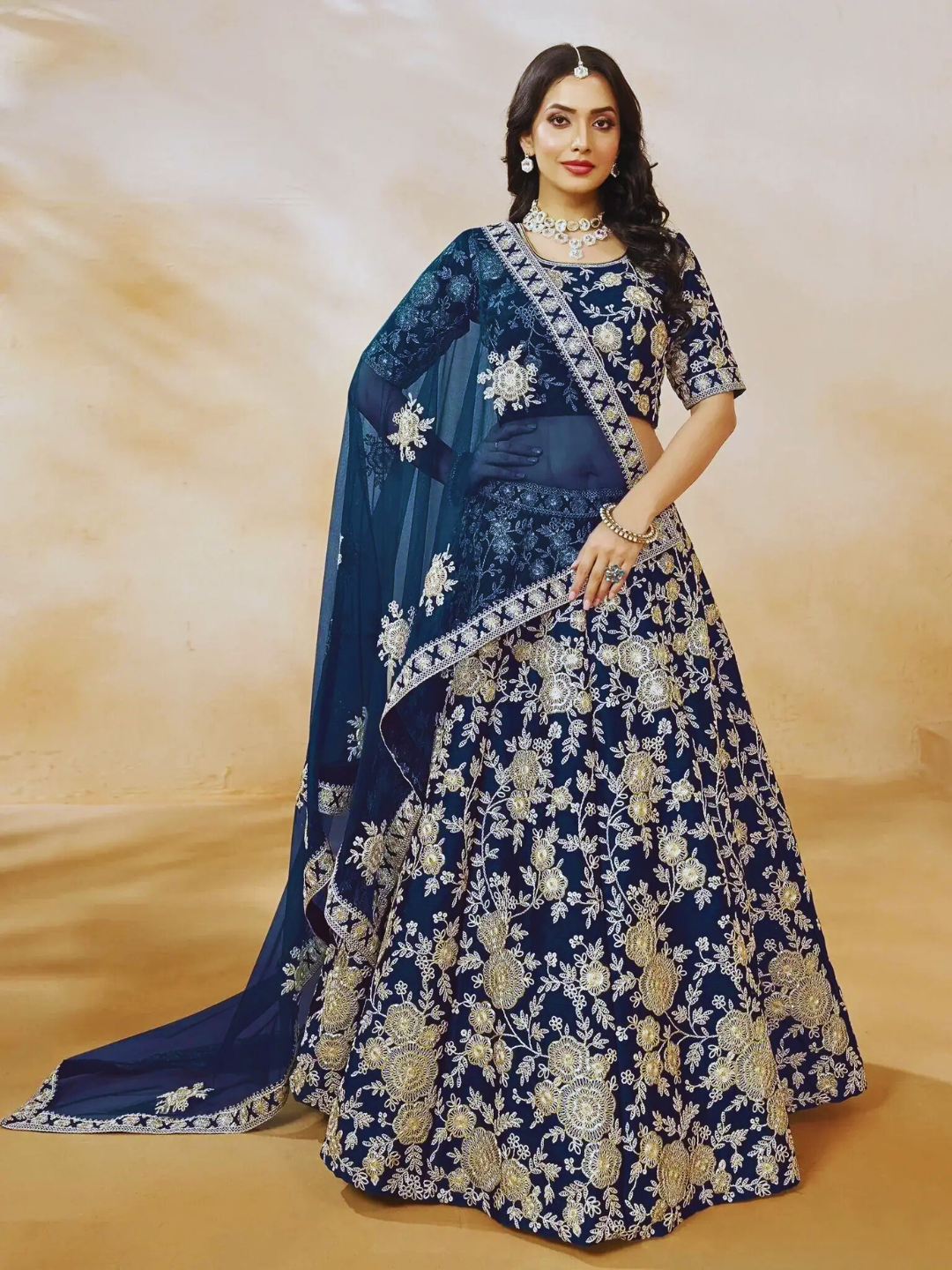 Navy Blue Classic Indian Lehenga Choli – Perfect Attire for Weddings & Special Events