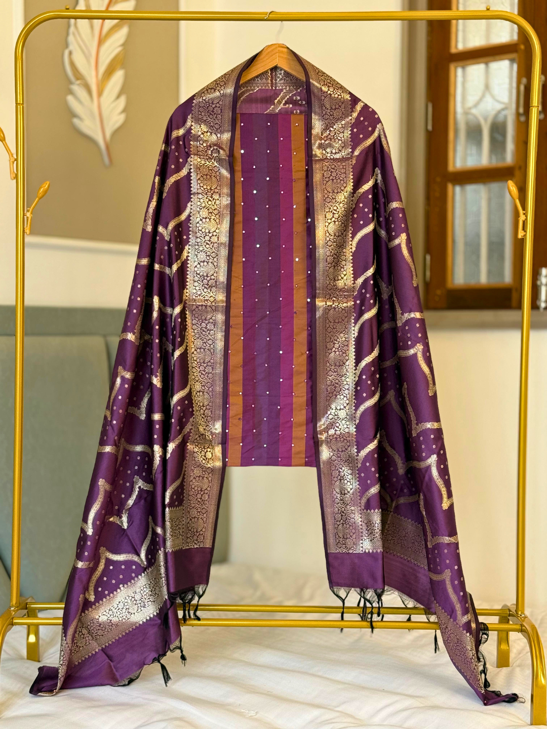 Banarasi Silk Blend Unstitched Suit Set for Women | Wedding & Party Wear Dress Material