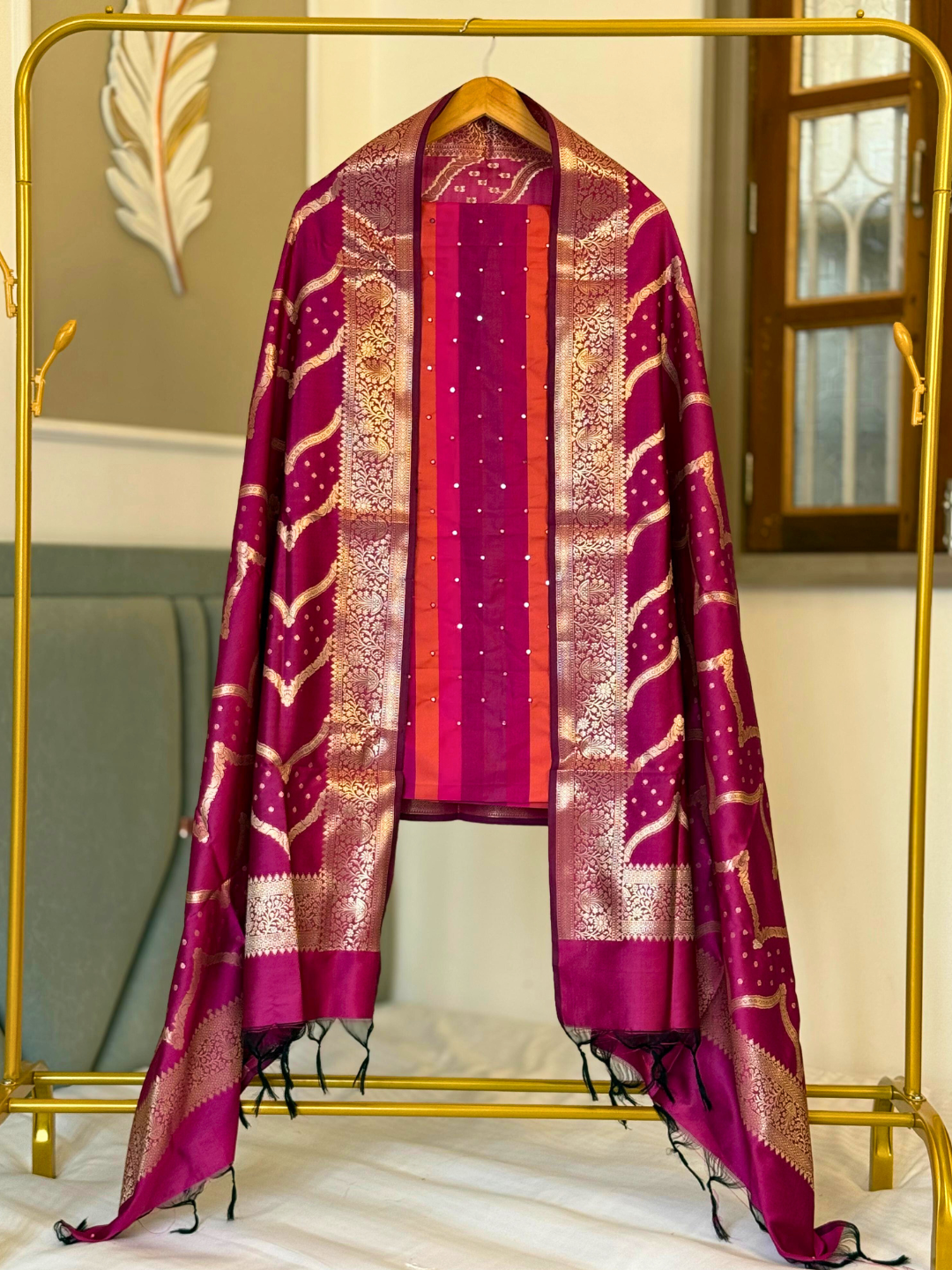 Banarasi Silk Blend Unstitched Suit Set for Women | Wedding & Party Wear Dress Material