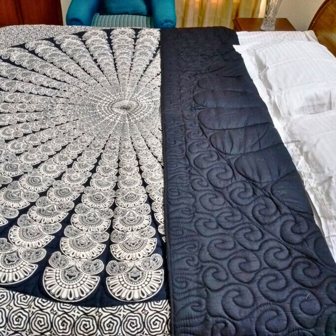 Queen Size Black and White Cotton Quilt