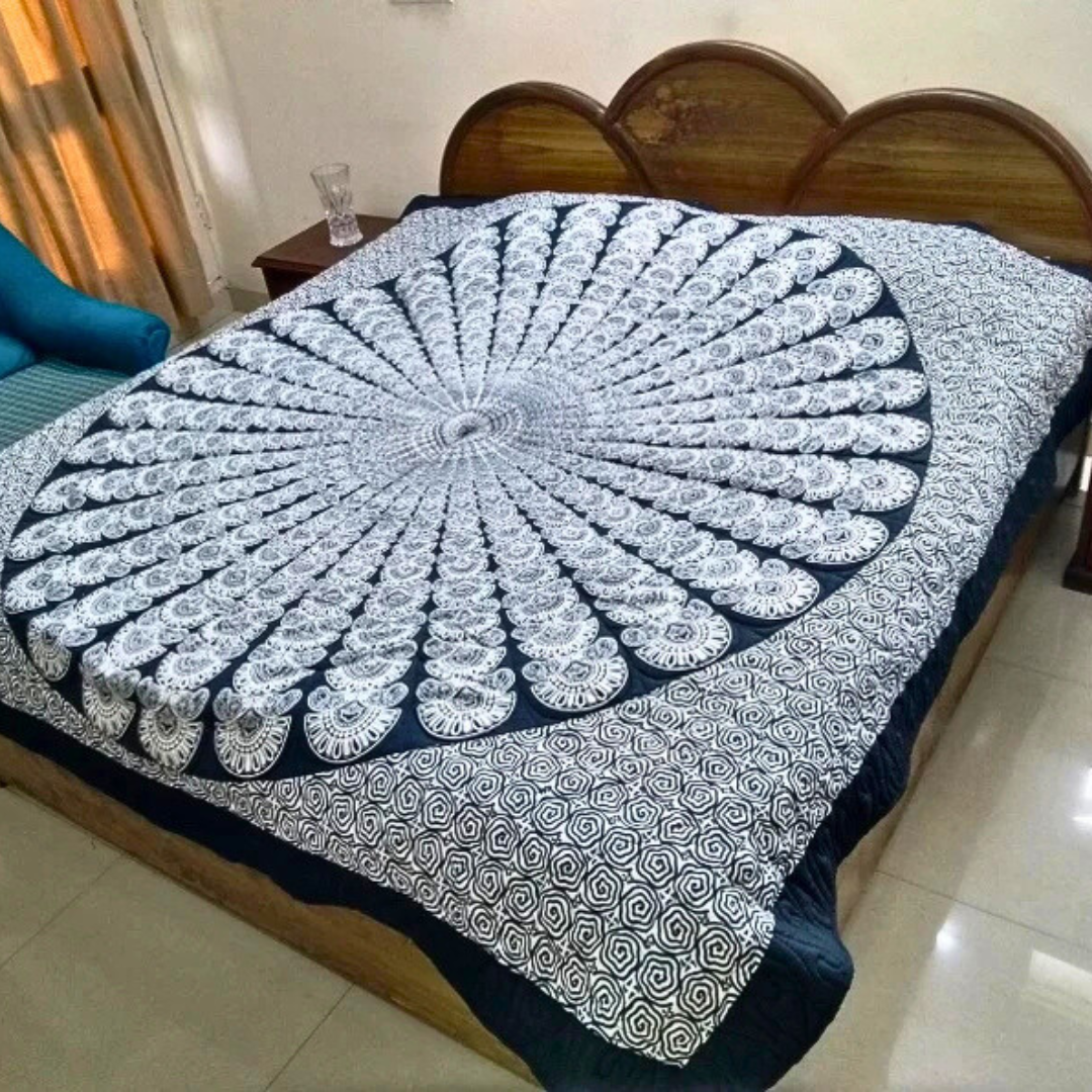 Queen Size Black and White Cotton Quilt