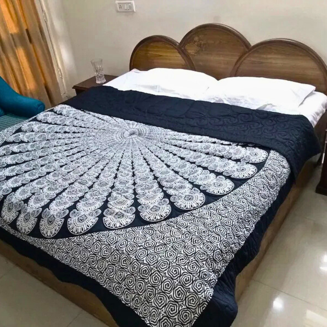 Queen Size Black and White Cotton Quilt