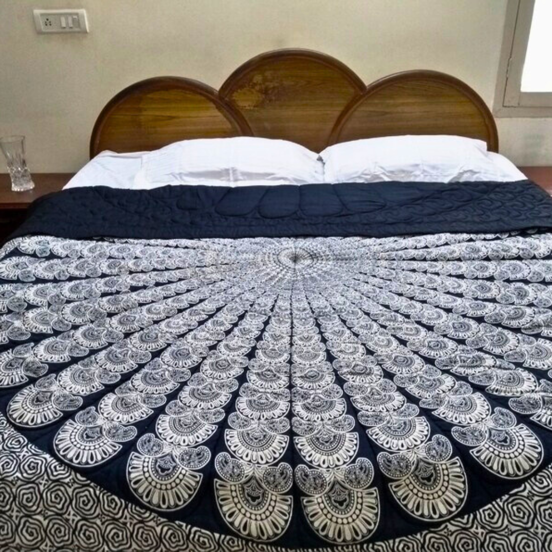 Queen Size Black and White Cotton Quilt