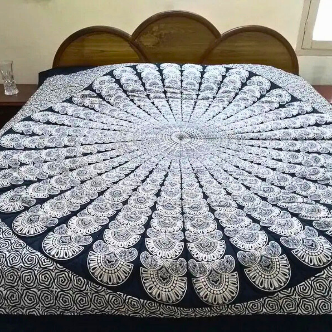 Queen Size Black and White Cotton Quilt