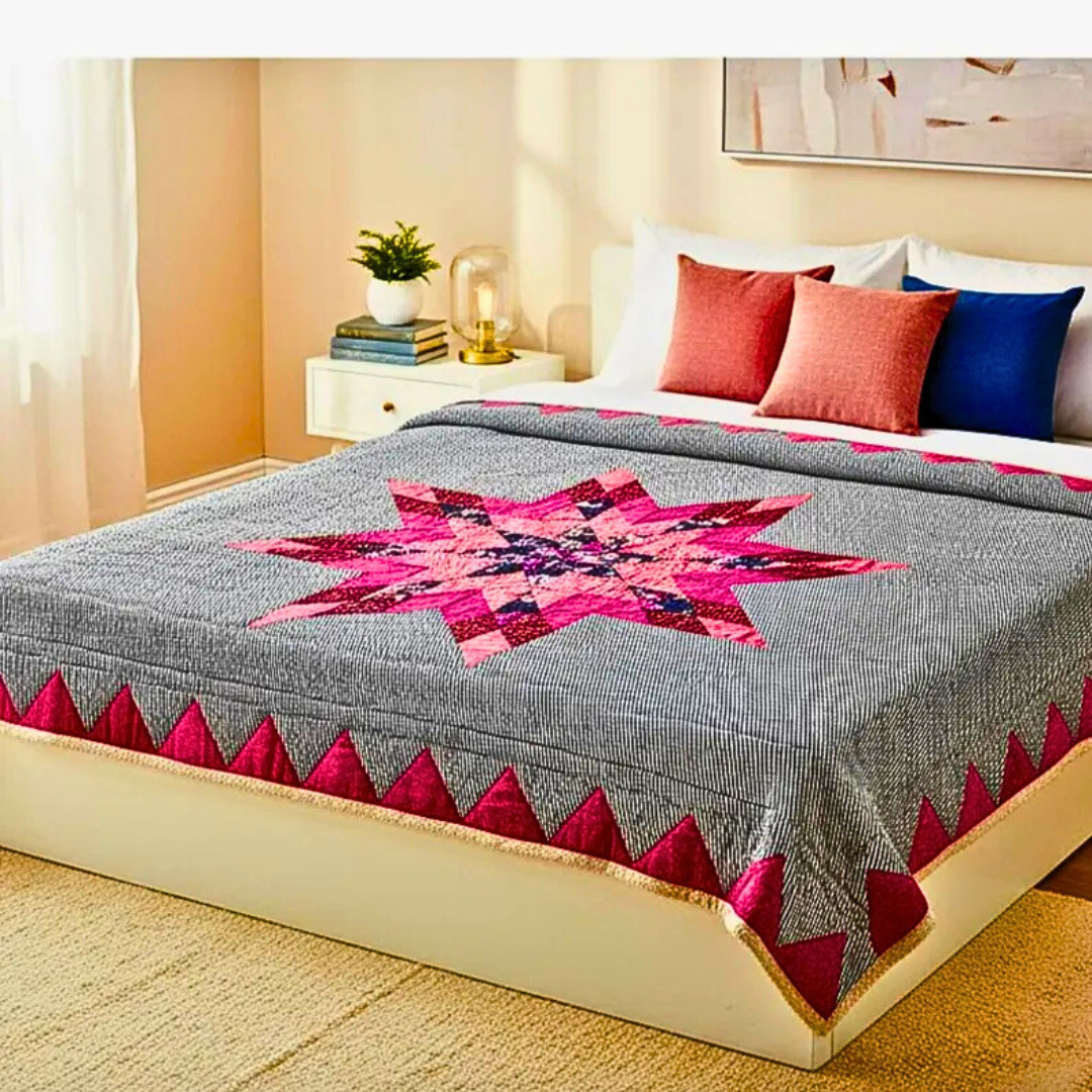 Black Handmade Queen Size Quilt, Black Beauty Bedspread