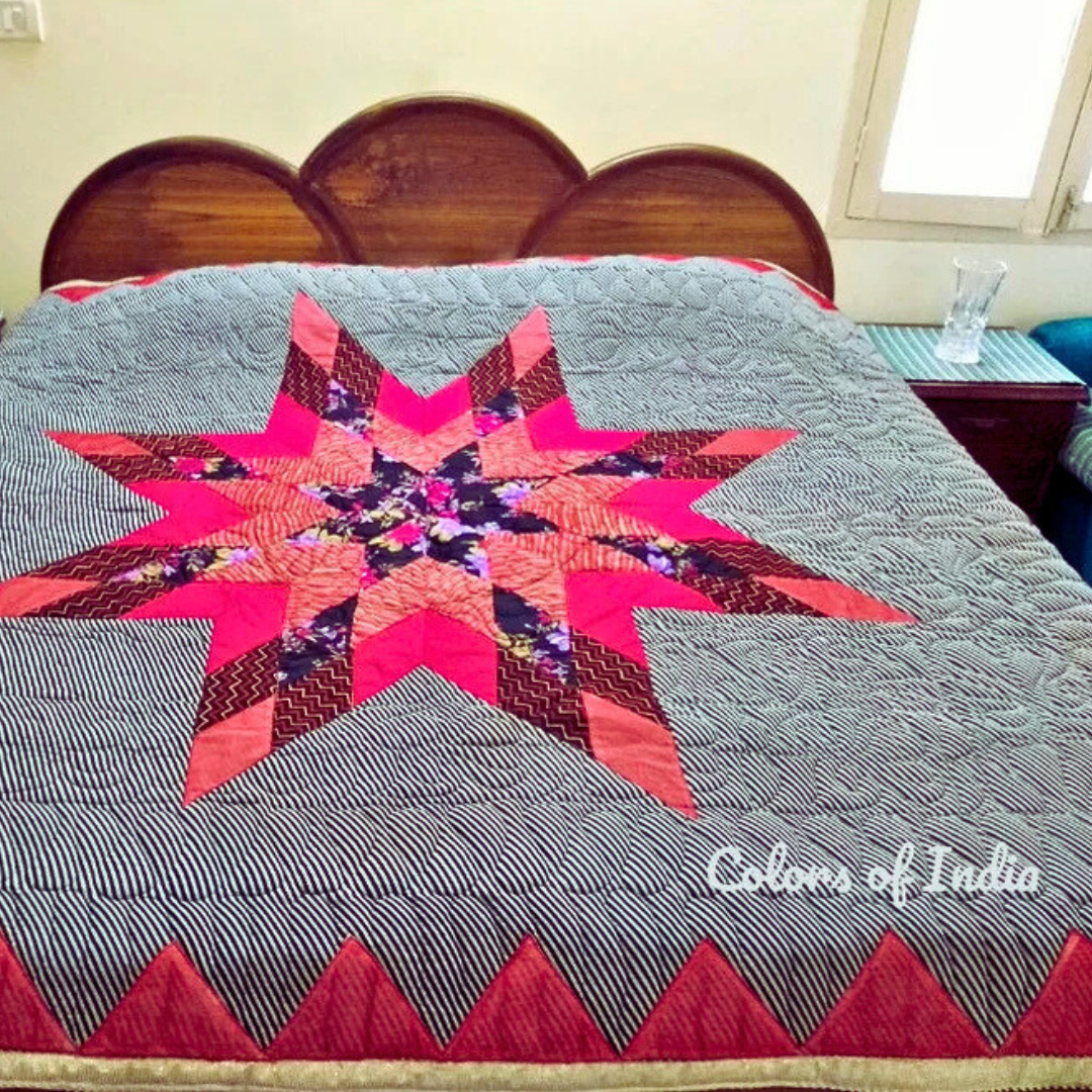 Black Handmade Queen Size Quilt, Black Beauty Bedspread