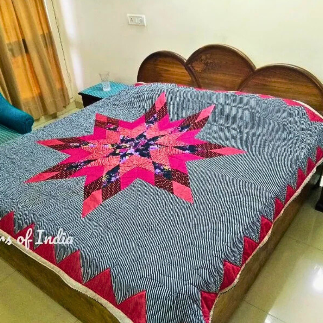 Black Handmade Queen Size Quilt, Black Beauty Bedspread