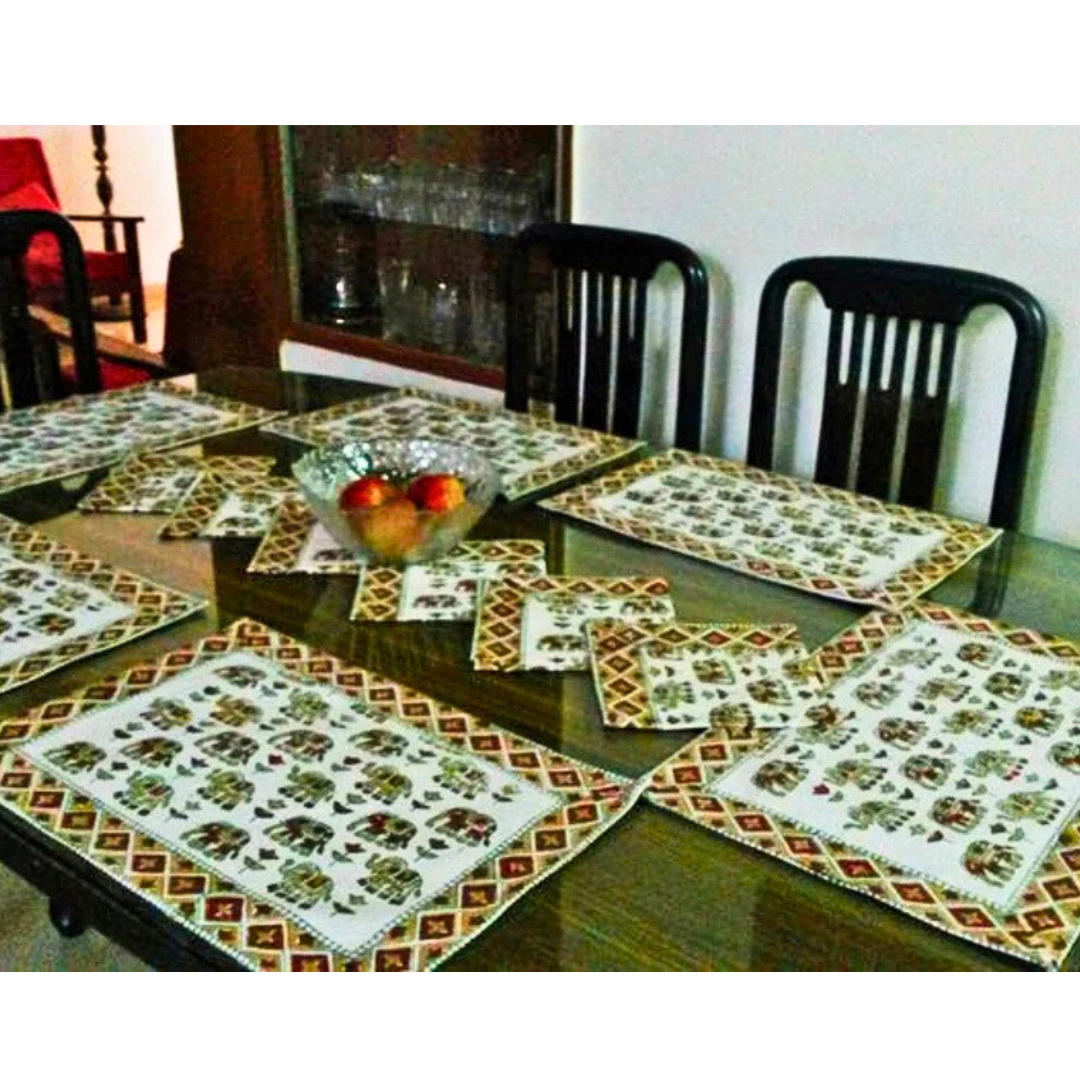 Handblock Printed Placemat & Napkin Set  | Unique Handmade Dining Décor