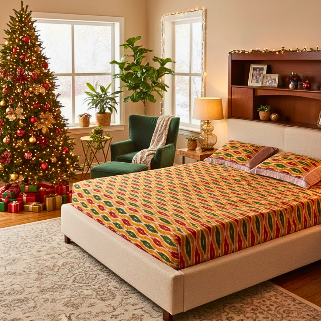 Handmade Ikat Cotton Bedspread Queen Size | 100% Cotton Handloom Bedding